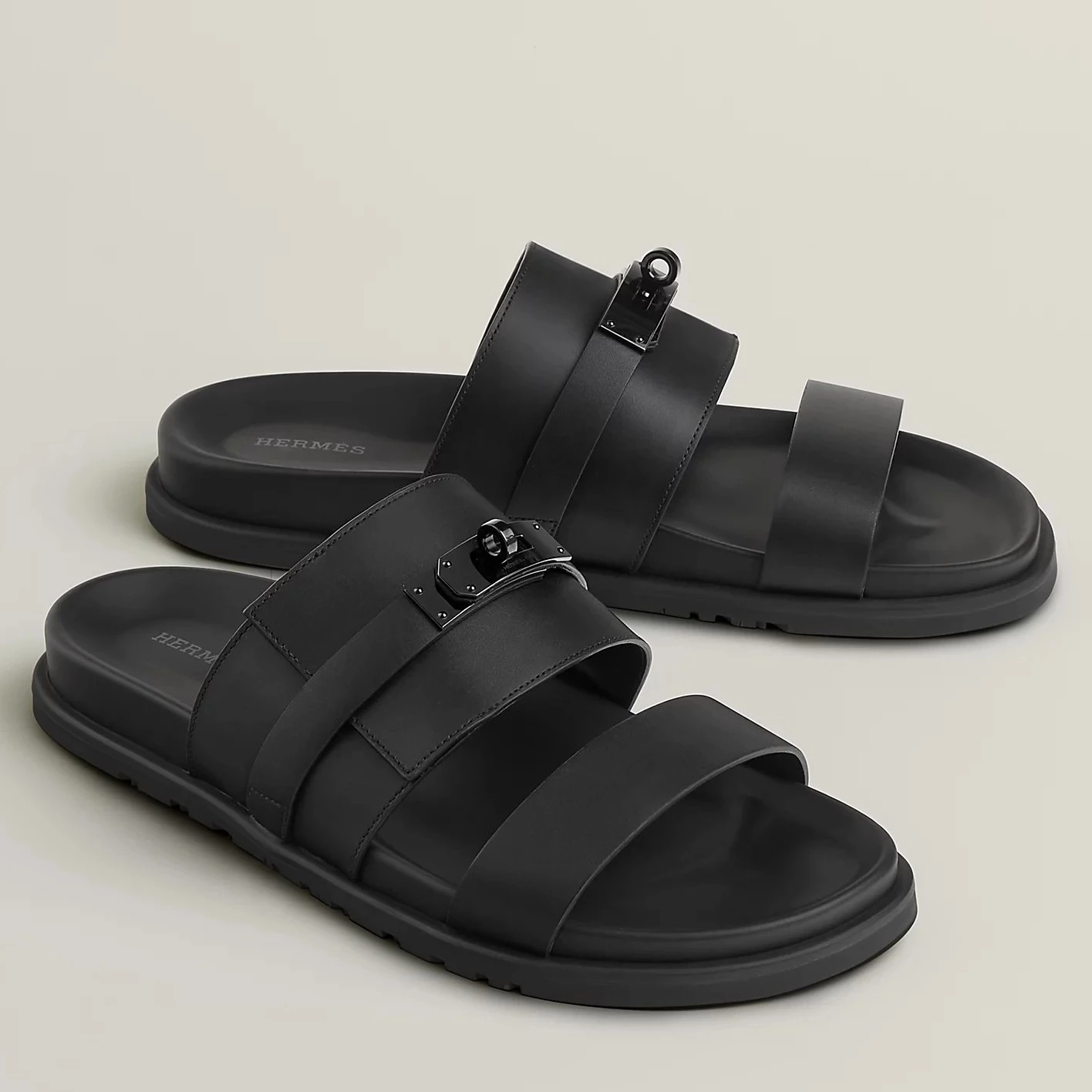 (1:1 replica) HERMES MEN S JACKSON SANDAL IN BLACK CALFSKIN HMSD042