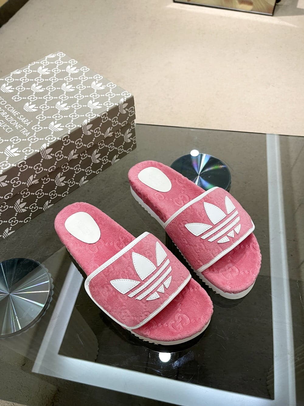 (1:1 replica) Gucci x Adidas Women s GG Platform Sandal Pink For Women GG
