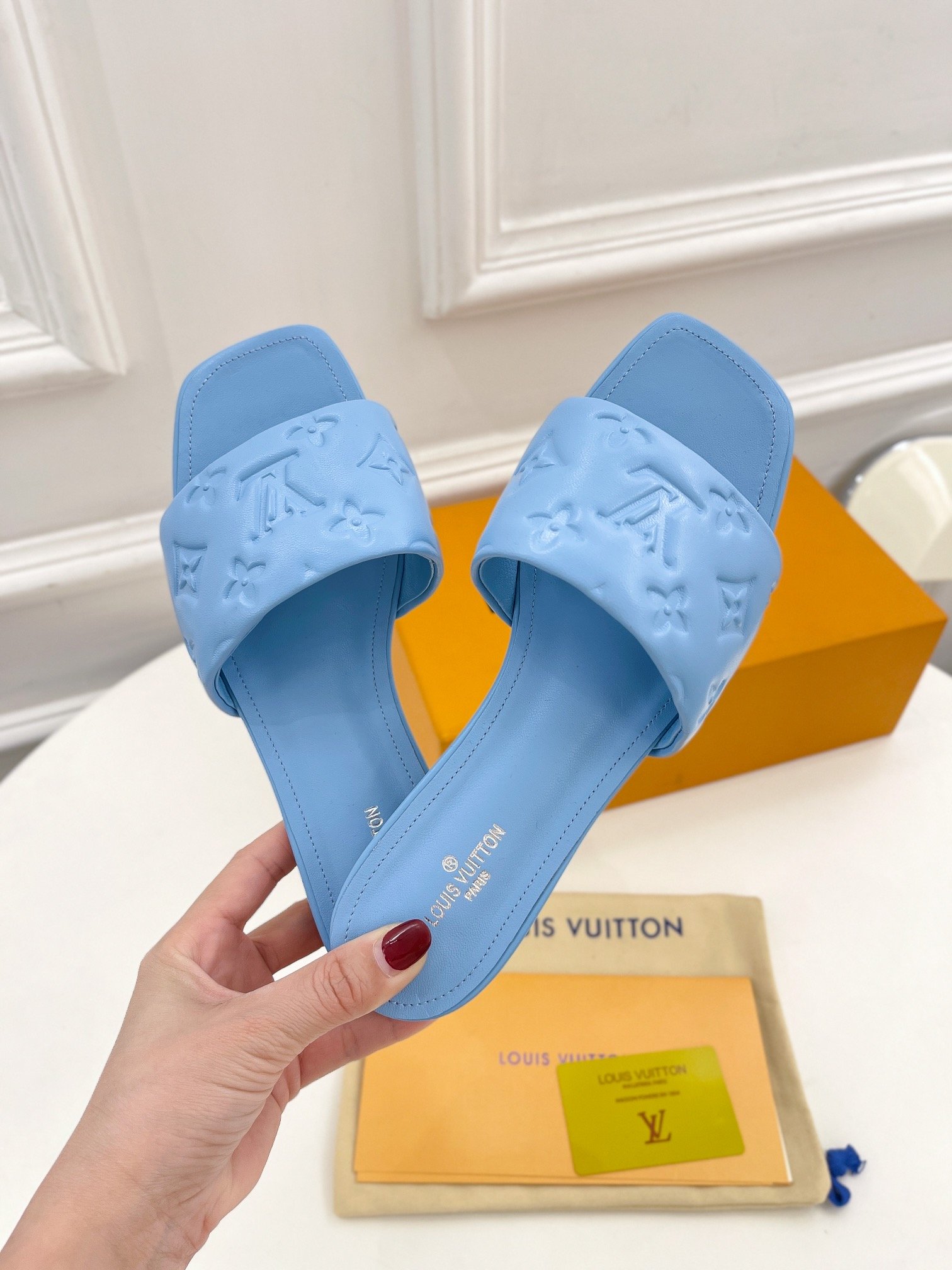 (1:1 replica) Louis Vuitton Women s Revival Flat Mule Light Blue For Women LV 1A9P7D