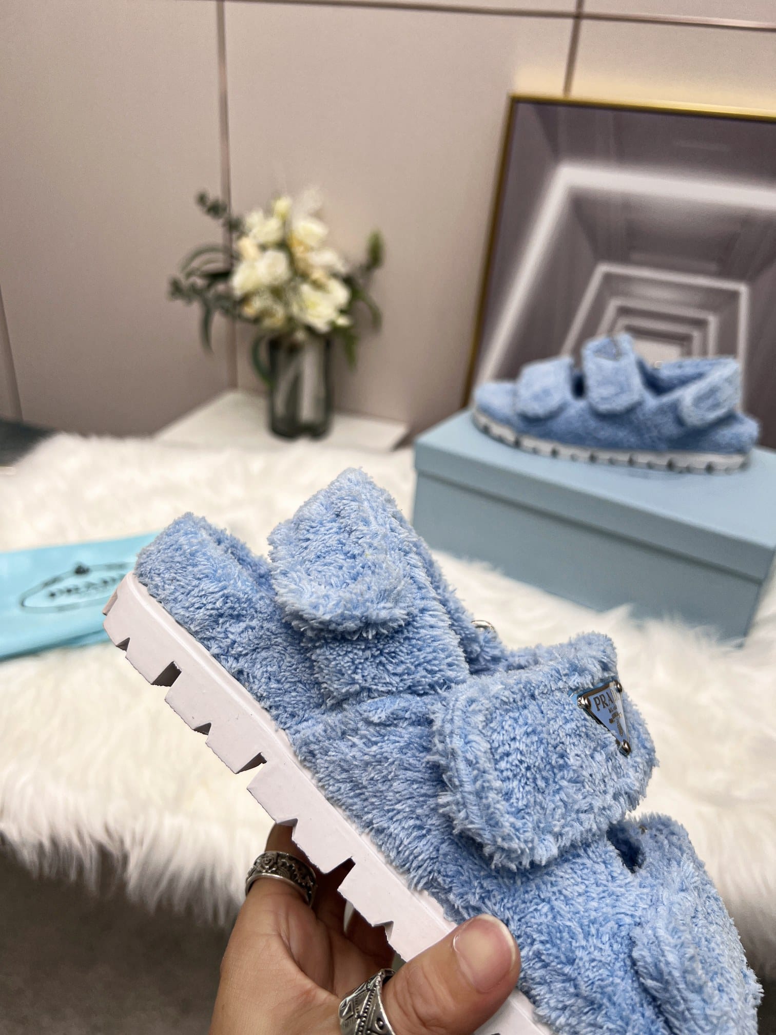 (1:1 replica) Prada Terrycloth Sandals Blue For Women 0.8in/20mm PRD 1X737M_H39_F0076_F_D020