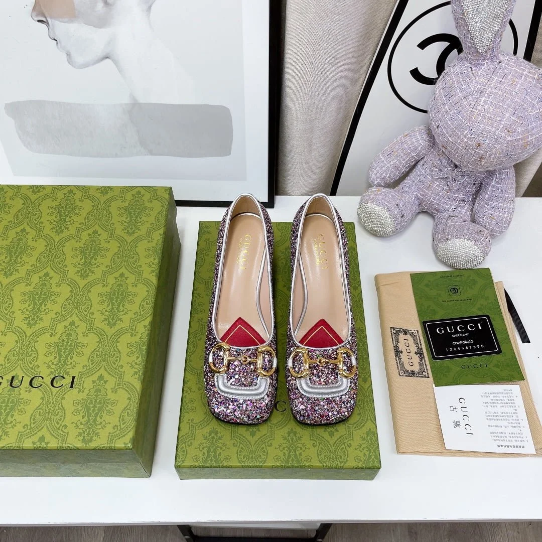 (1:1 replica) Gucci Lovelight Mid-Heel Crystal Ballet Flat With Horsebit Multicolor For Women GG