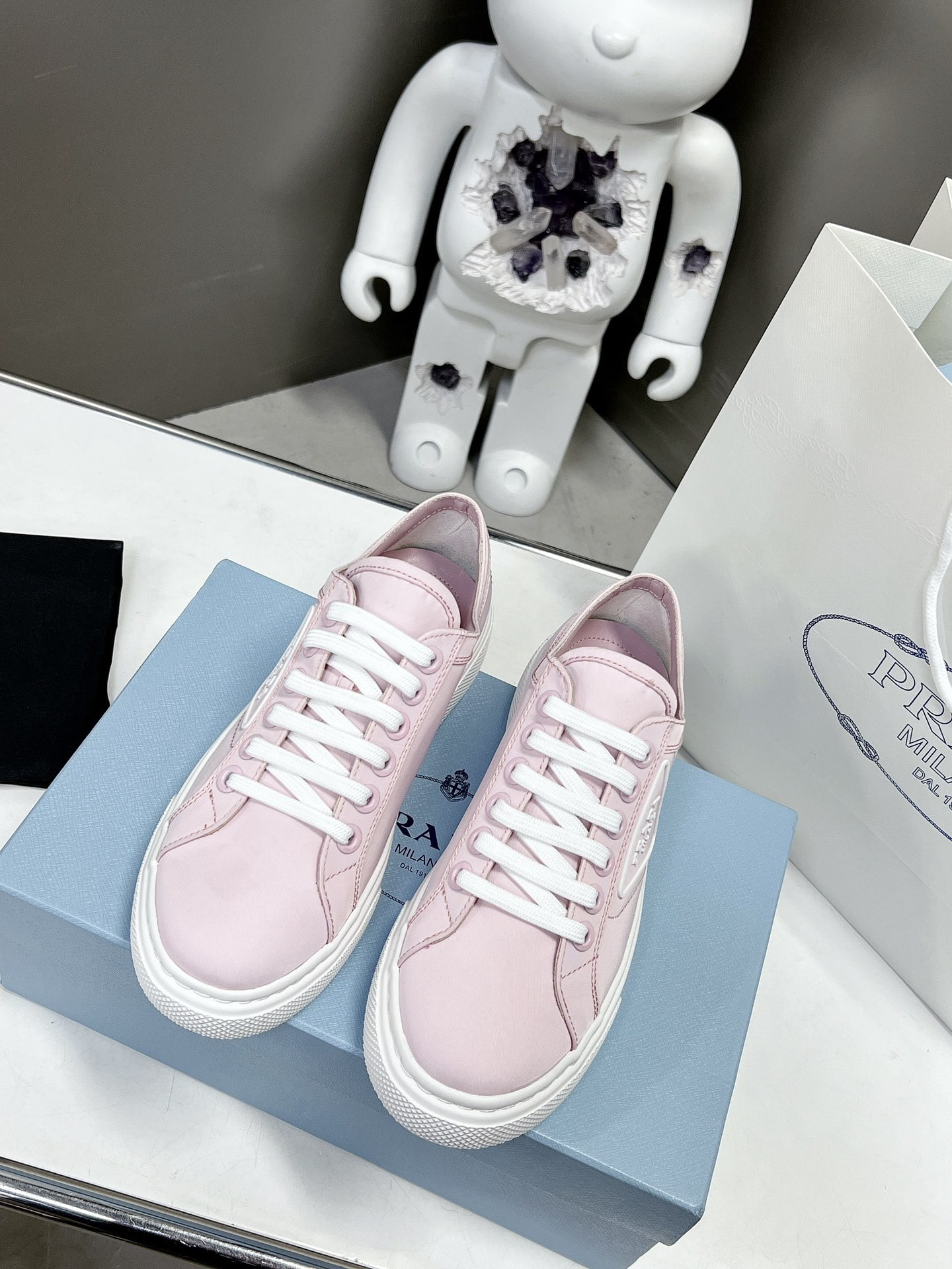 (1:1 replica) Prada Macro Re-Nylon And Brushed Sneakers Pink For Women 1.2in/30mm PRD