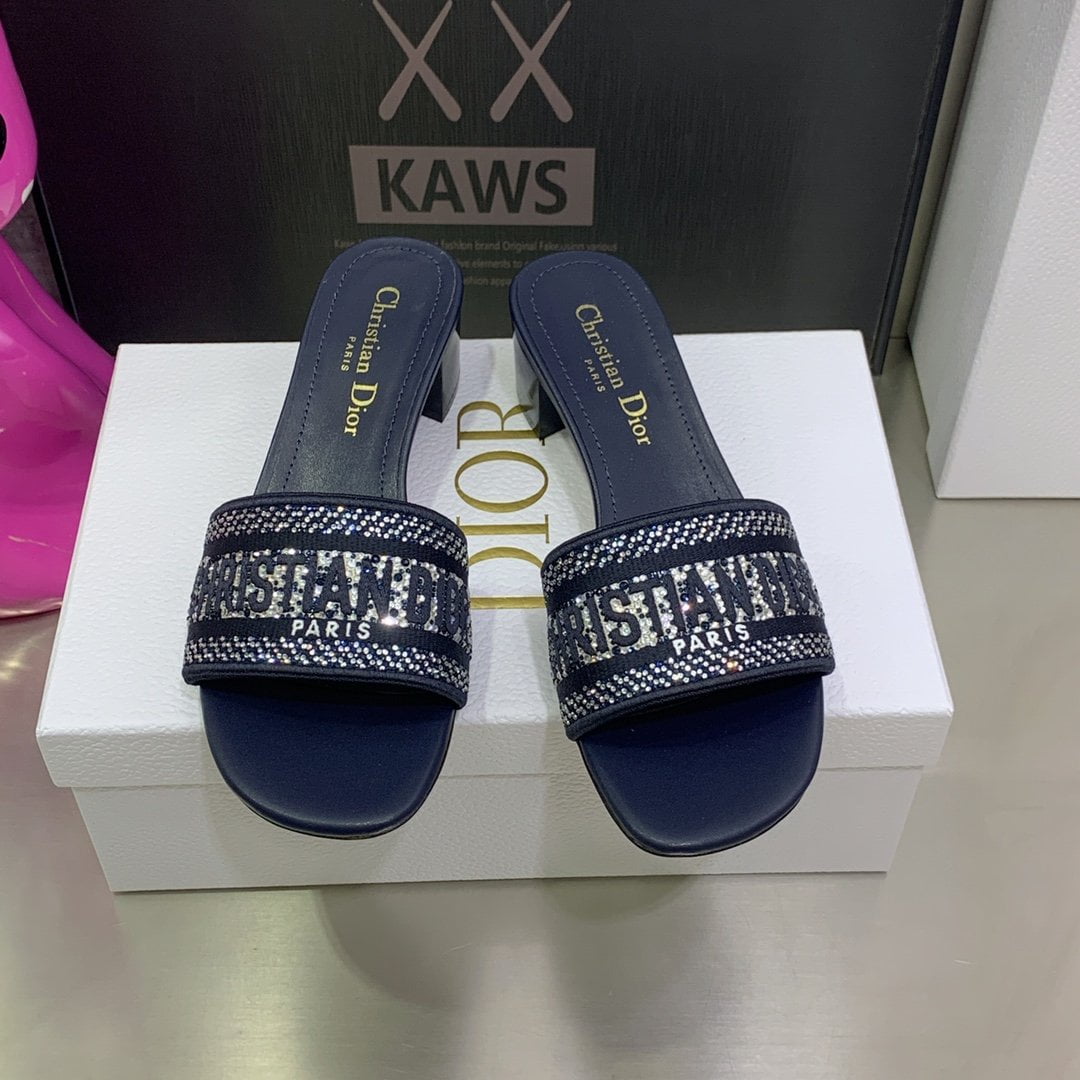 (1:1 replica) Christian Dior Women s Dway Heeled Slide Dark Blue For Women CD