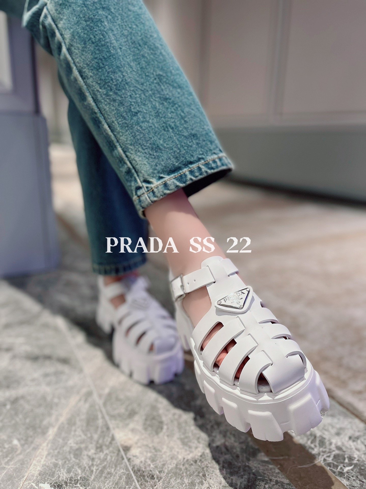 (1:1 replica) Prada Foam Rubber Sandals White For Women 2.2in/55mm PRD 1X853M_3LKK_F0009_F_055