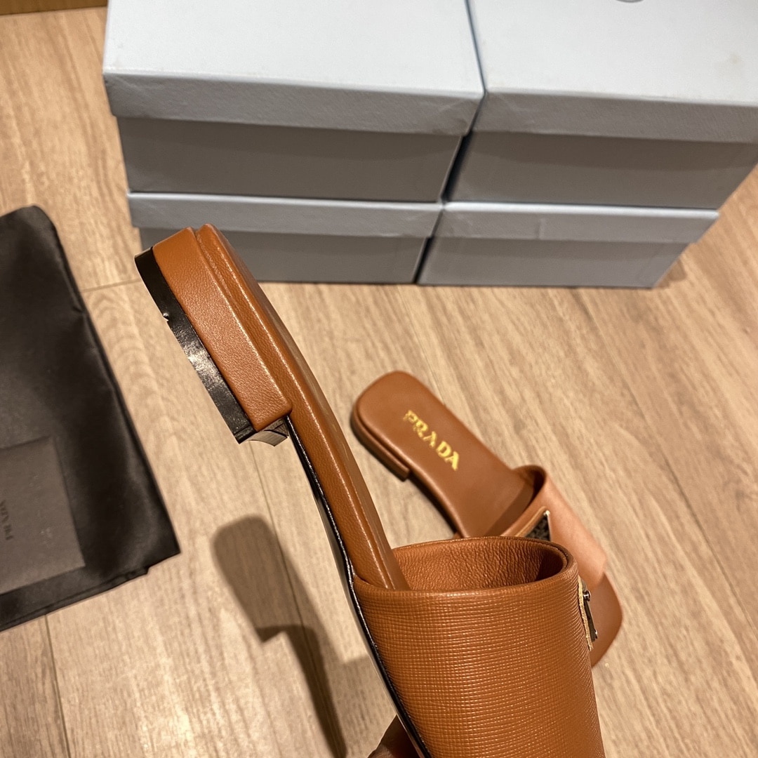 (1:1 replica) Prada Saffiano Slides Brown For Women 0.4in/10mm PRD
