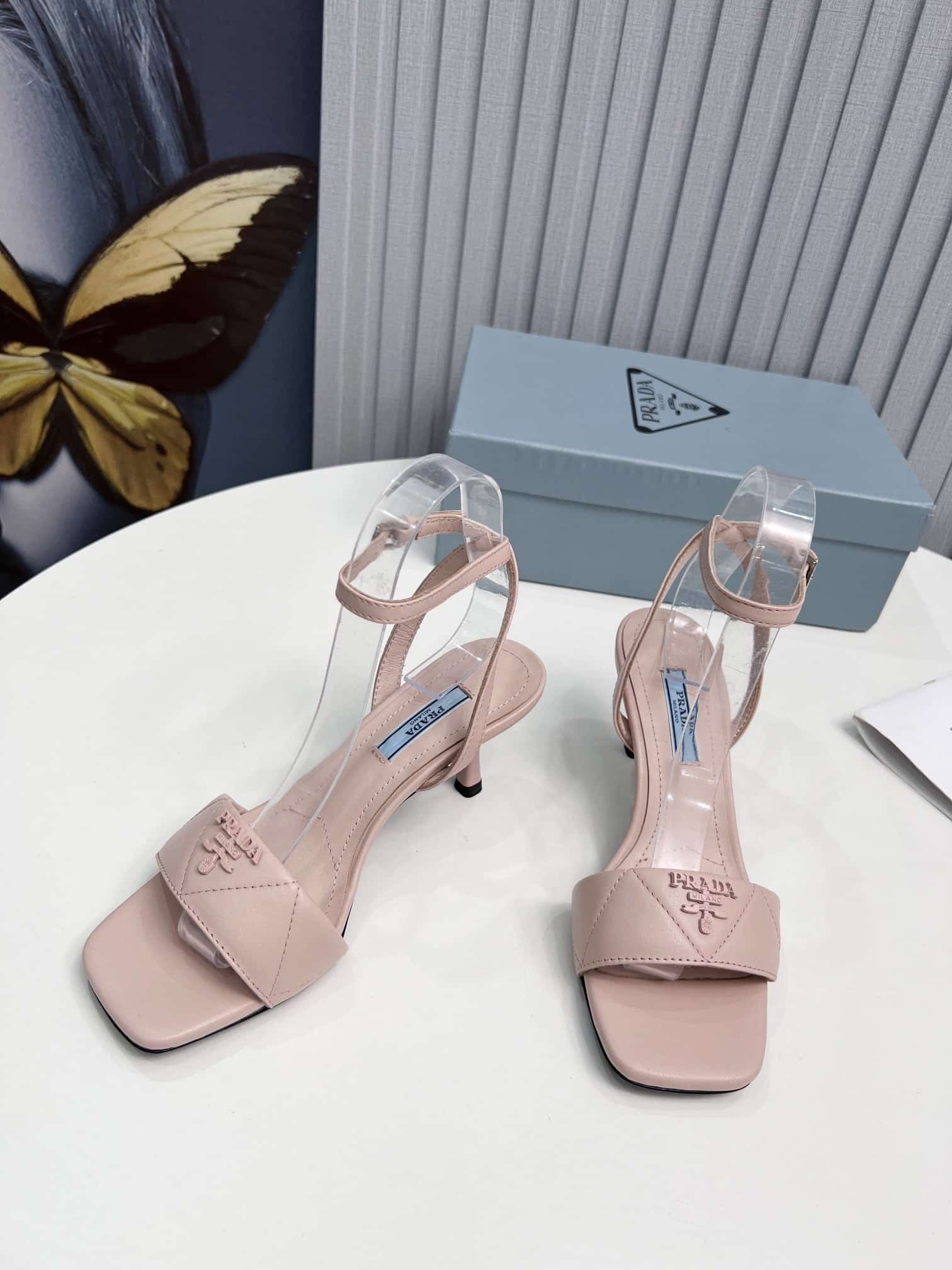 (1:1 replica) Prada Quilted Nappa Sandals Pink For Women 2.6in/65mm PRD