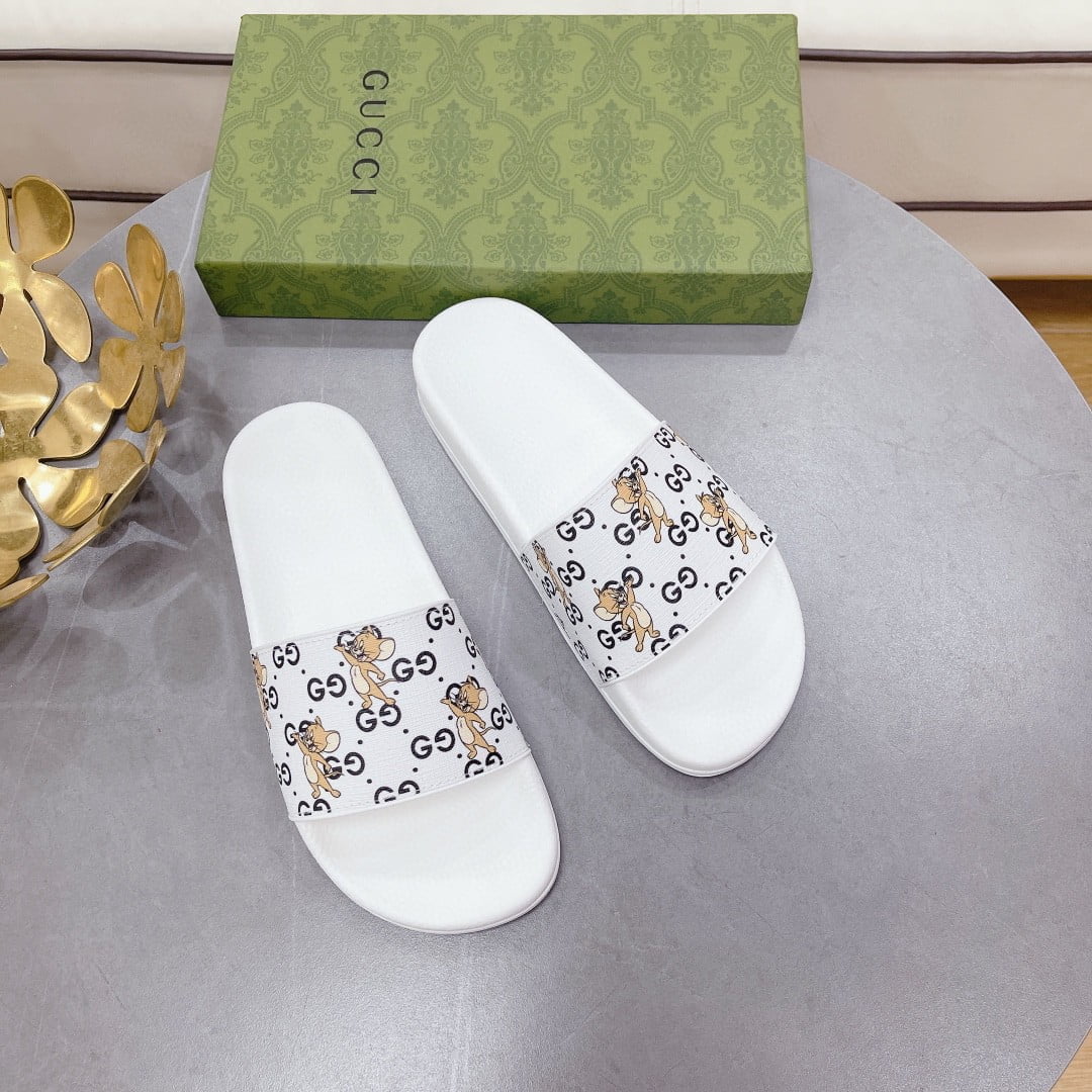 (1:1 replica) Gucci Women s Jerry Print Slide Sandal White For Women 681867