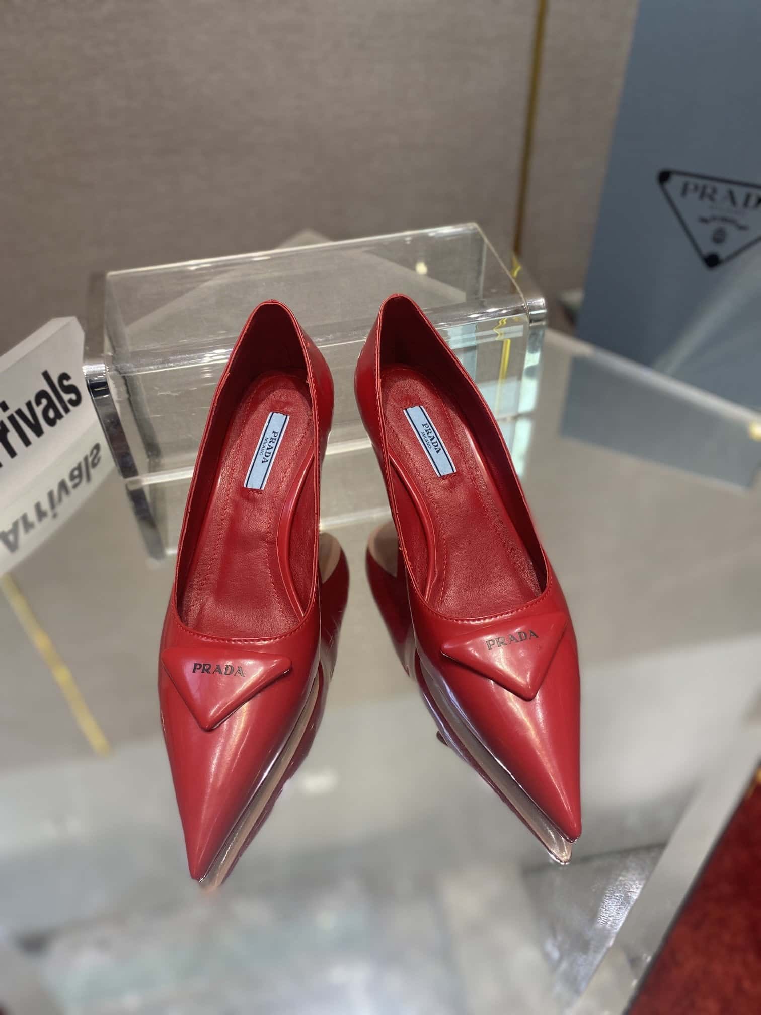 (1:1 replica) Prada Brushed Pumps Red For Women 2.6in/65mm PRD