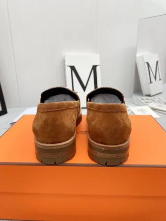 (1:1 replica) Hermes Women s Faubourg Loafers in Brown Suede Leather HM075