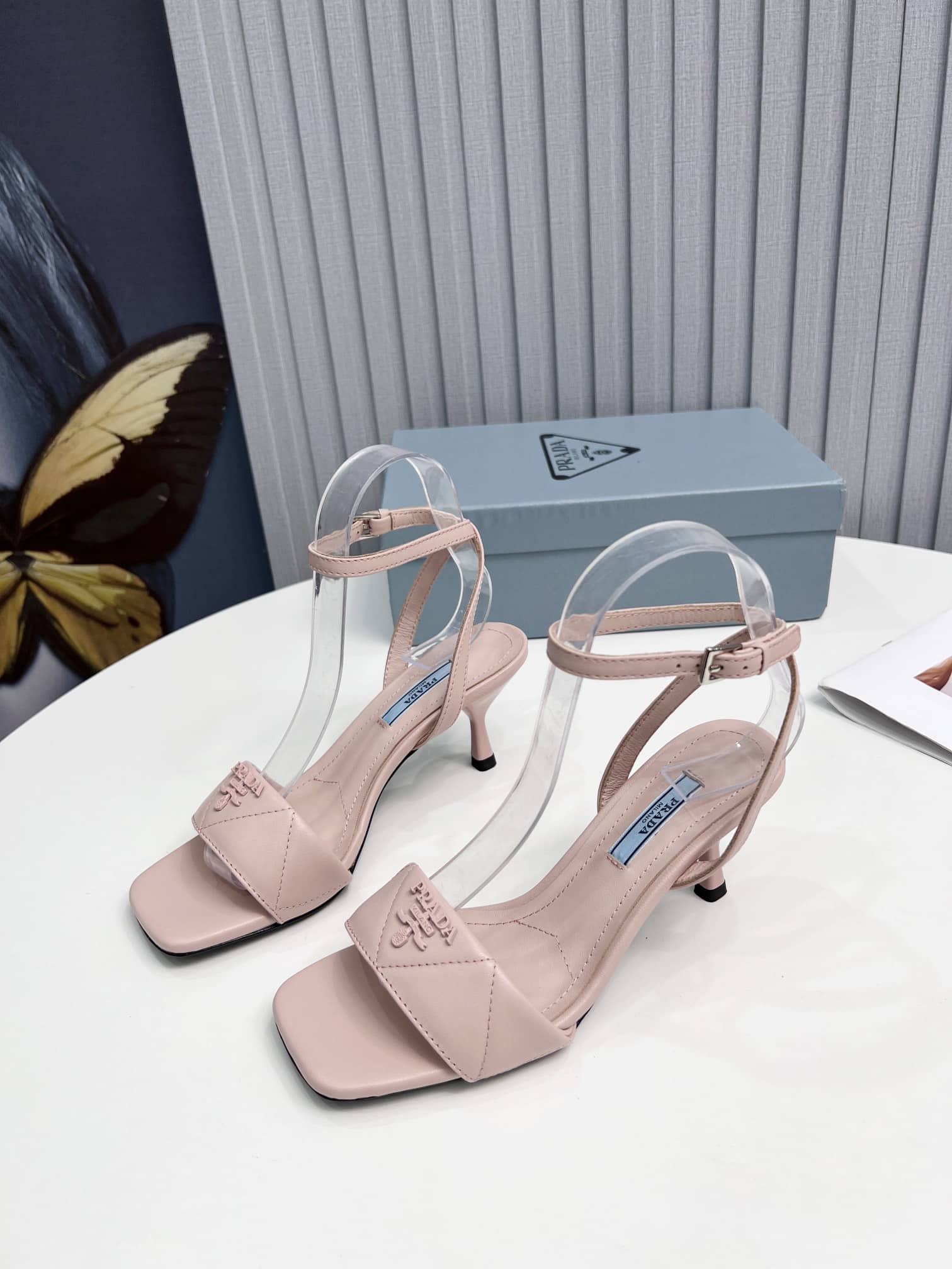 (1:1 replica) Prada Quilted Nappa Sandals Pink For Women 2.6in/65mm PRD