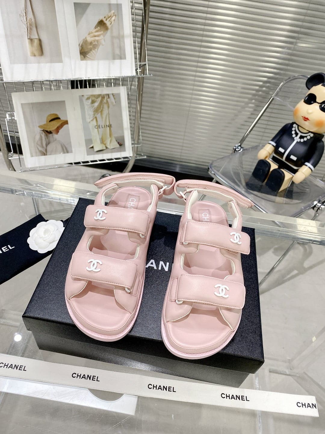 (1:1 replica) Chanel Women s Sandals With Chanel Logo Pink For Women
