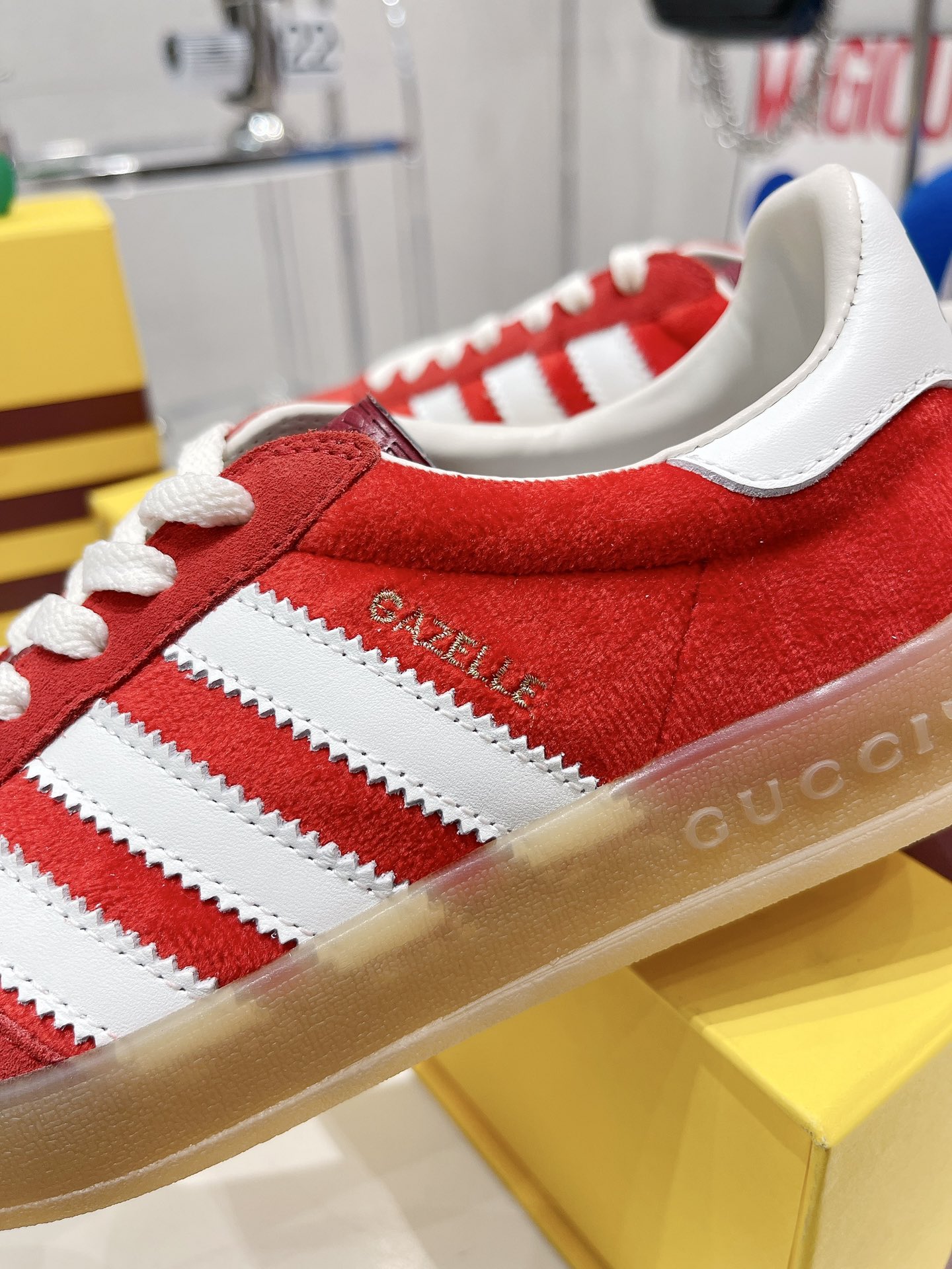 (1:1 replica) Gucci x Adidas Women s Gazelle Sneaker Red For Women GG