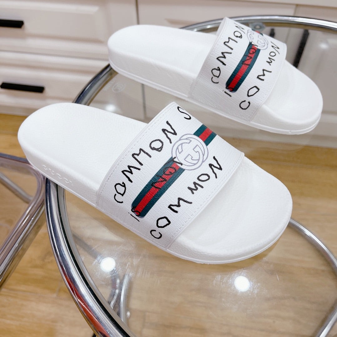 (1:1 replica) Gucci Women s GG Slide Sandal With Web Common White For Women 407345