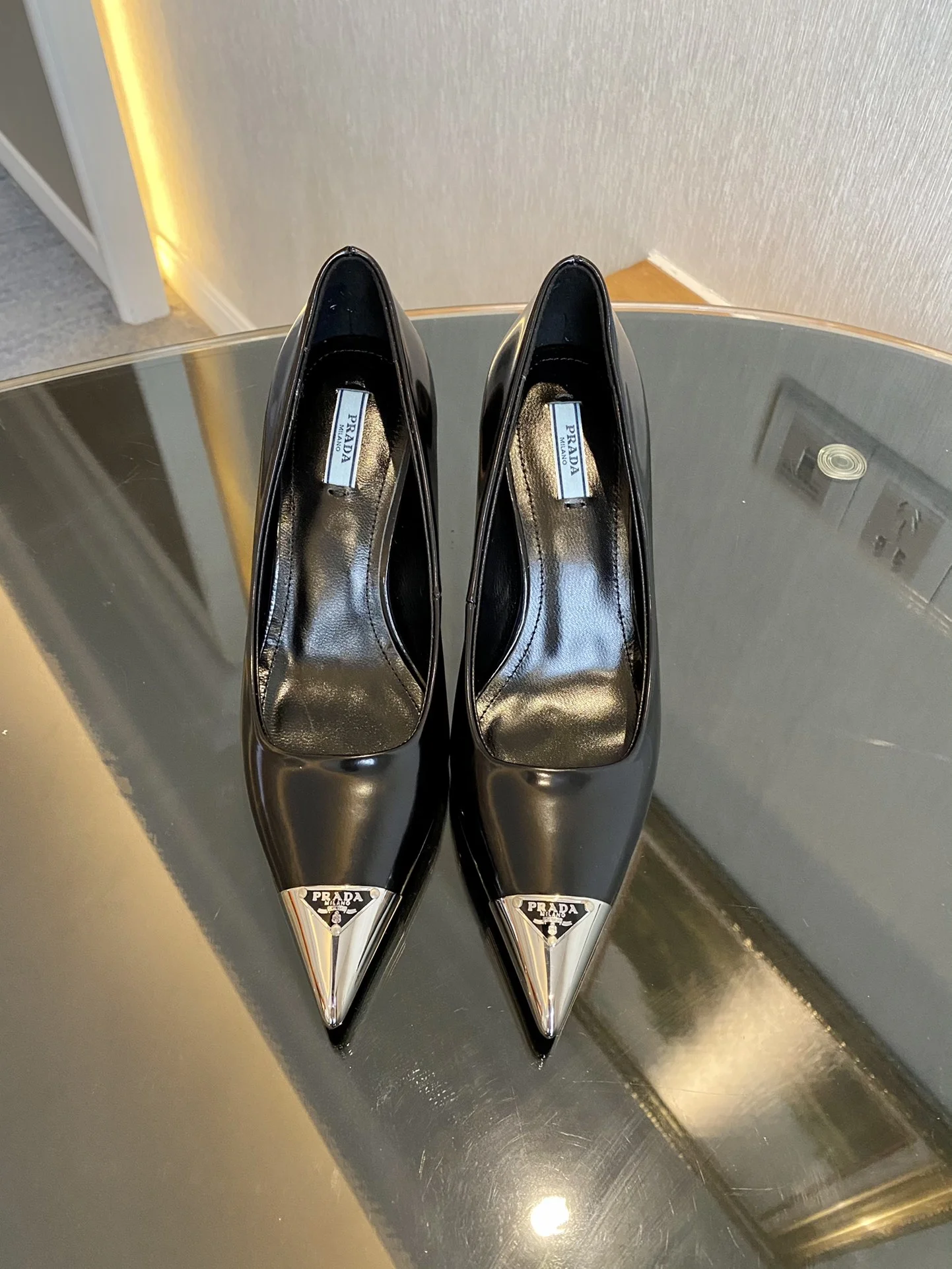 (1:1 replica) Prada Brushed Pumps Black For Women 2.9in/75mm PRD