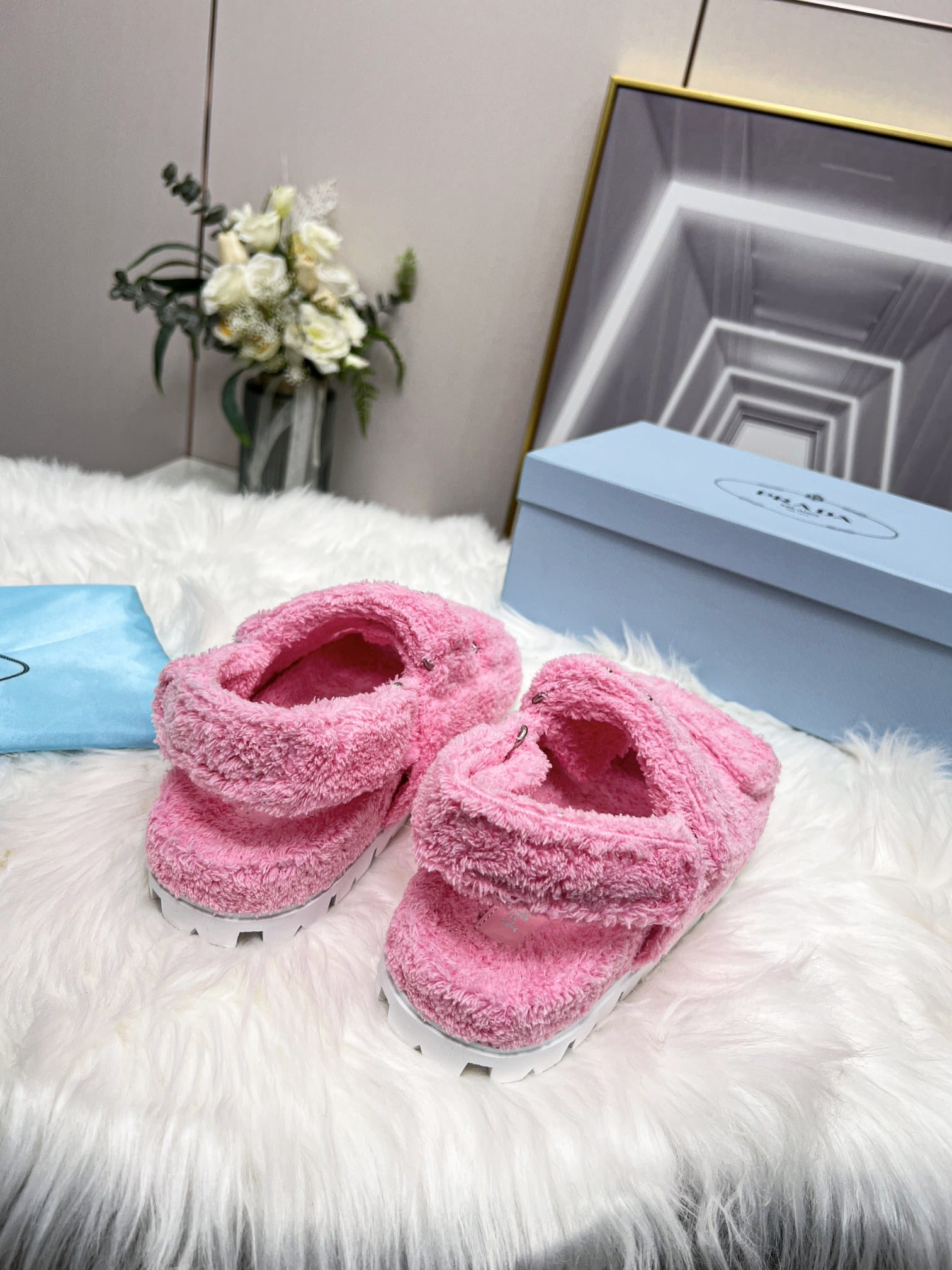 (1:1 replica) Prada Terrycloth Sandals Pink For Women 0.8in/20mm PRD 1X737M_H39_F0442_F_D020