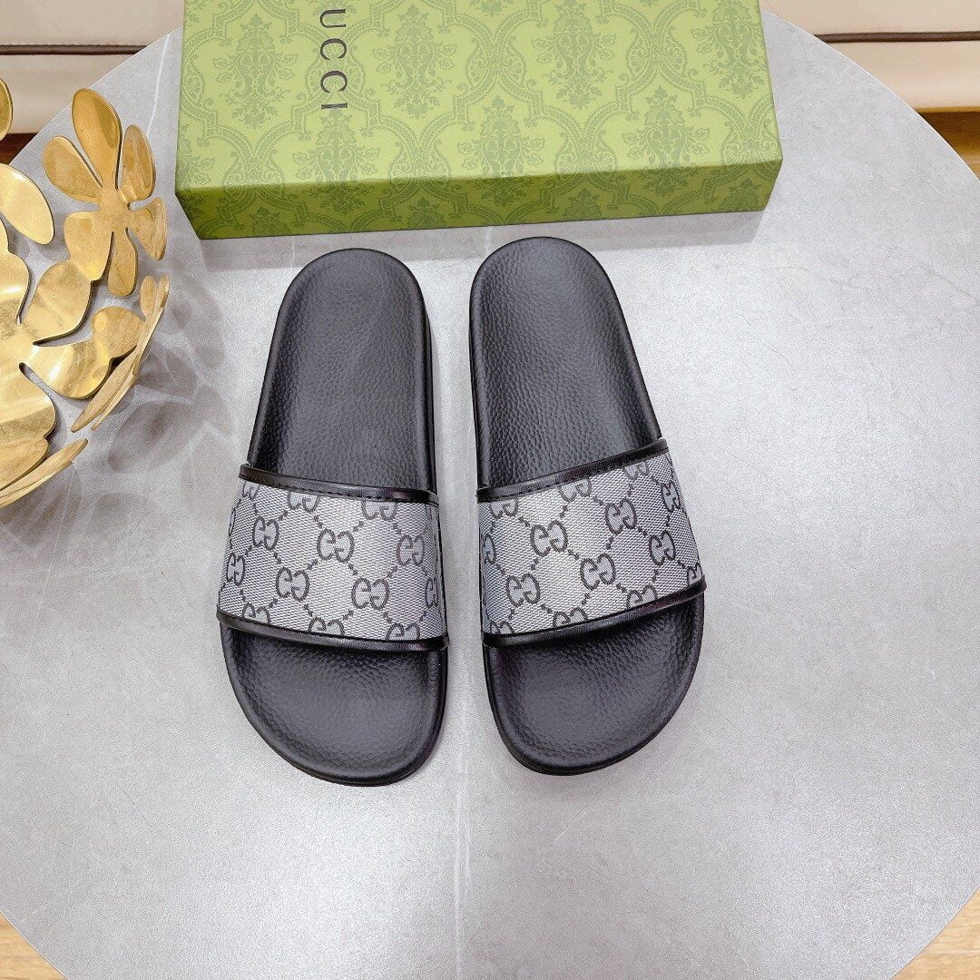 (1:1 replica) Gucci Women s GG Slide Sandal Black And Gray For Women 407345