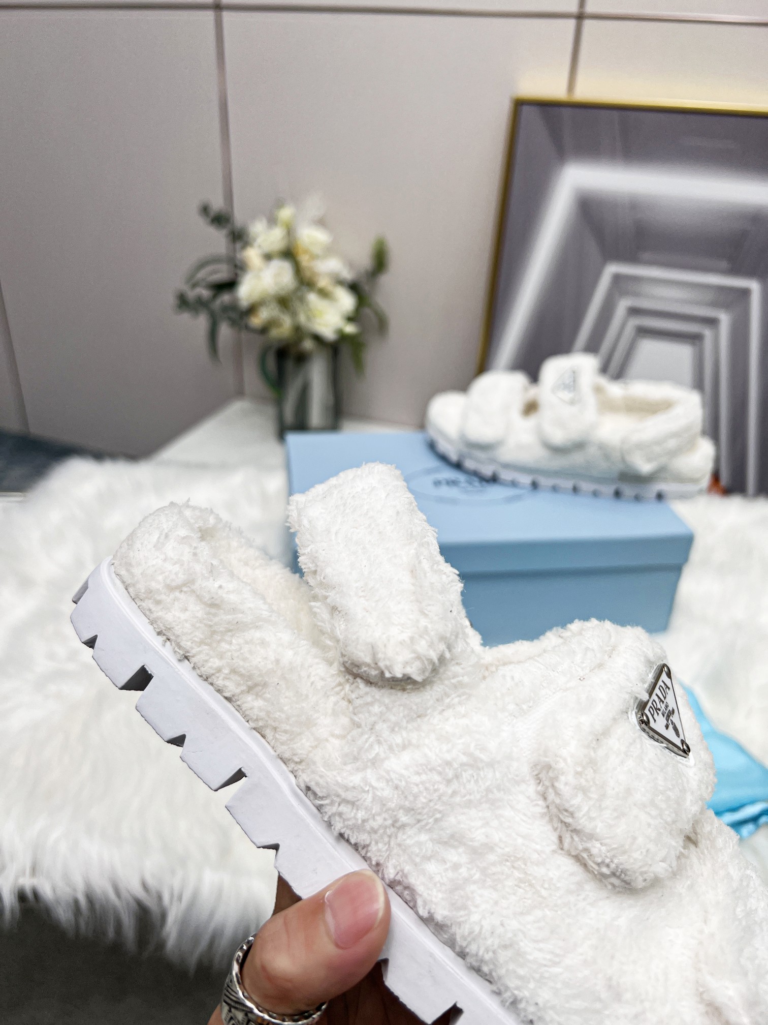 (1:1 replica) Prada Terrycloth Sandals White For Women 0.8in/20mm PRD 1X737M_H39_F0009_F_D020