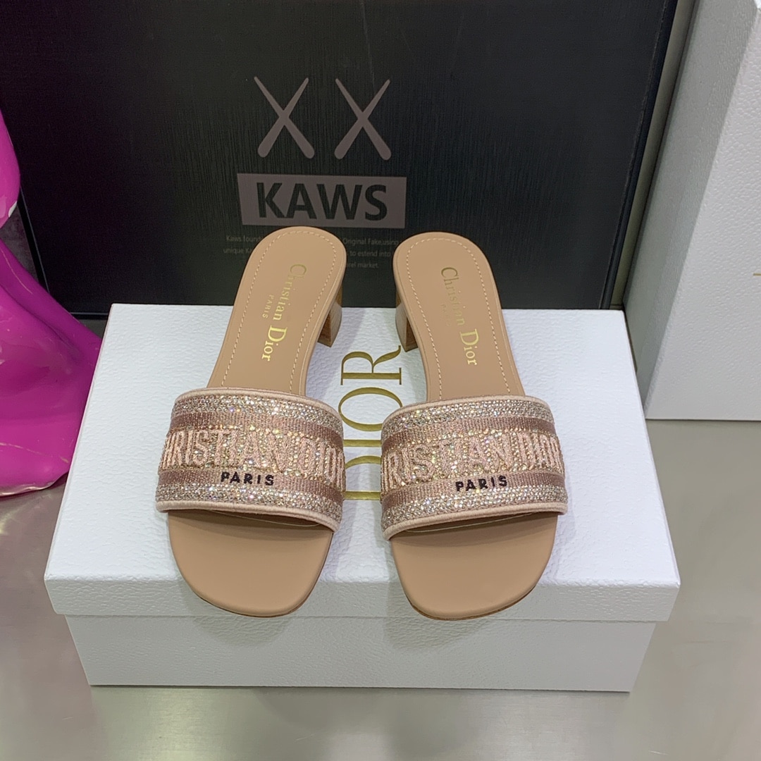 (1:1 replica) Christian Dior Women s Dway Heeled Slide Pink For Women CD