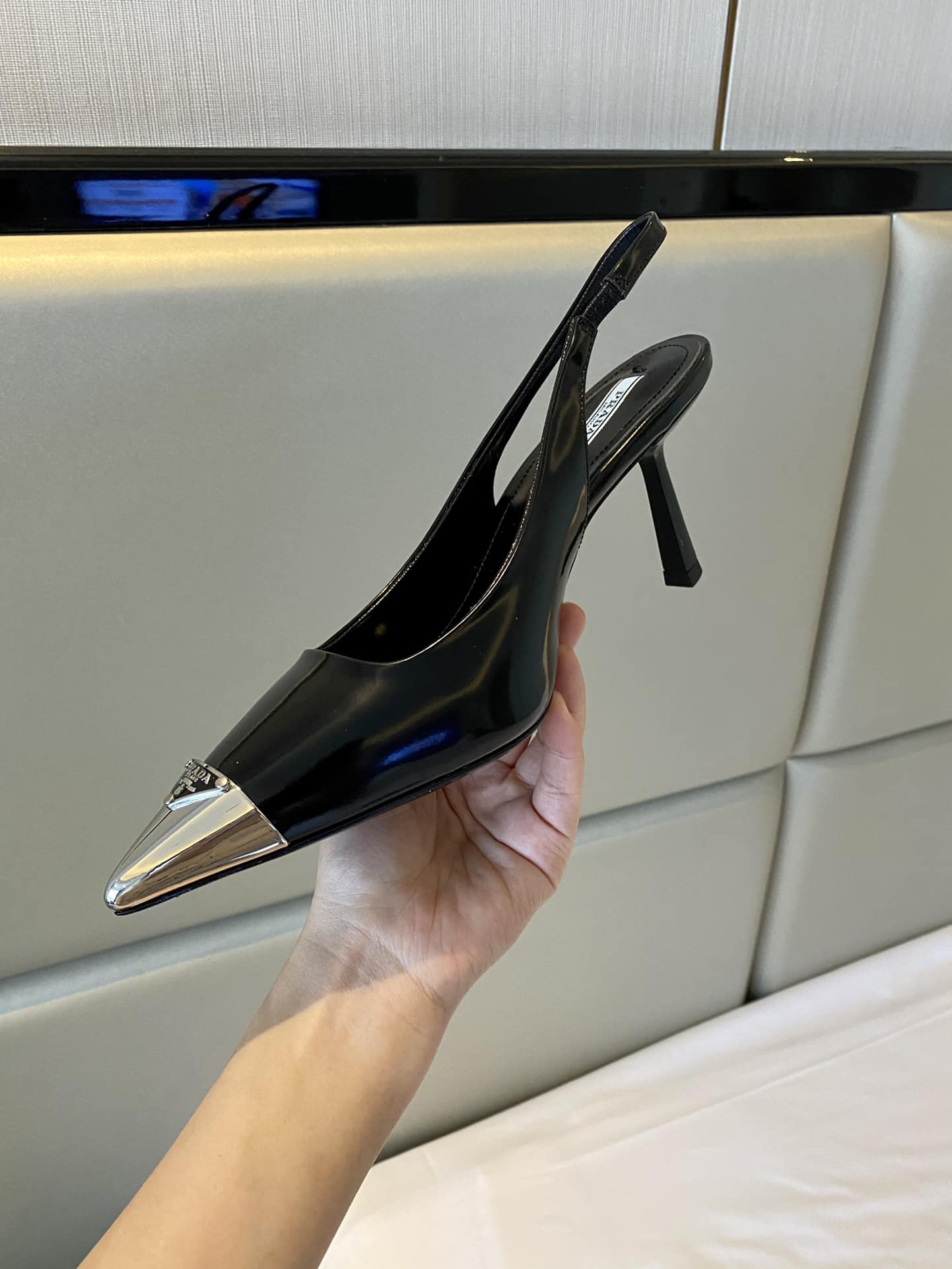 (1:1 replica) Prada Brushed Slingback Pumps Black For Women 2.9in/75mm PRD 1I903M_055_F0002_F_075