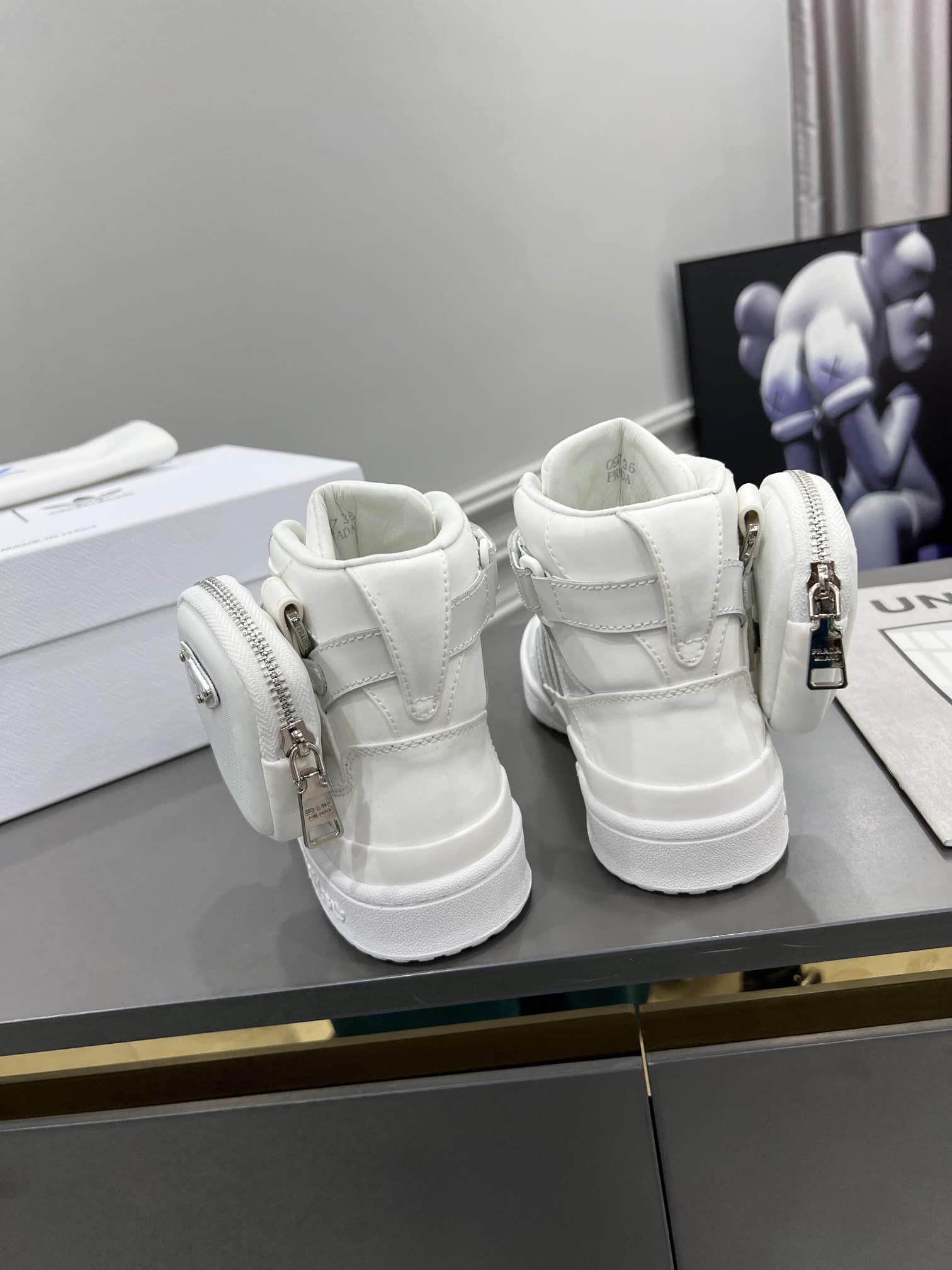 (1:1 replica) Prada Adidas For Prada Re-Nylon Forum High Top Sneakers White For Women 1.6in/40mm PRD 2TG193_3LJX_F01CD