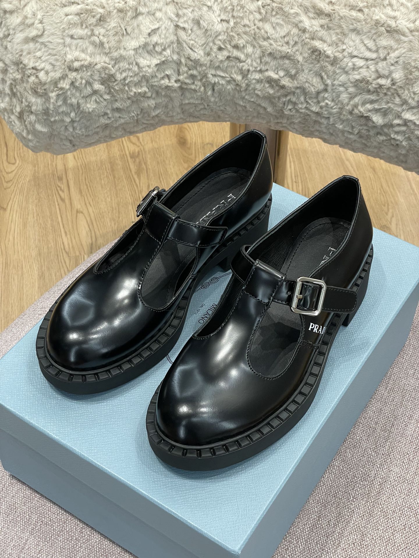 (1:1 replica) Prada Brushed Mary Jane T-strap Shoes Black For Women 2in/50mm PRD 1E834M_055_F0002_F_B050
