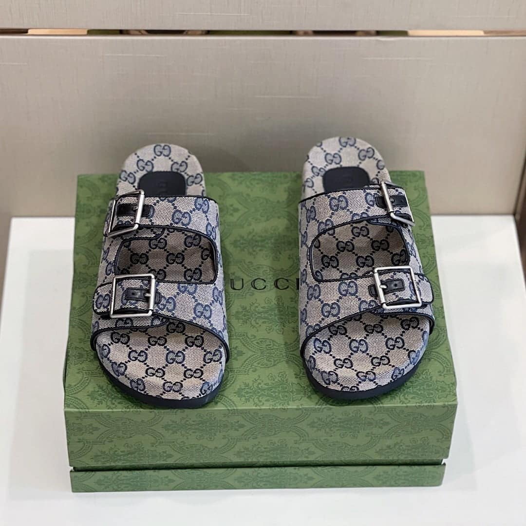 (1:1 replica) Gucci Women s Slide Sandal With Straps Blue For Women 658020 2HK60
