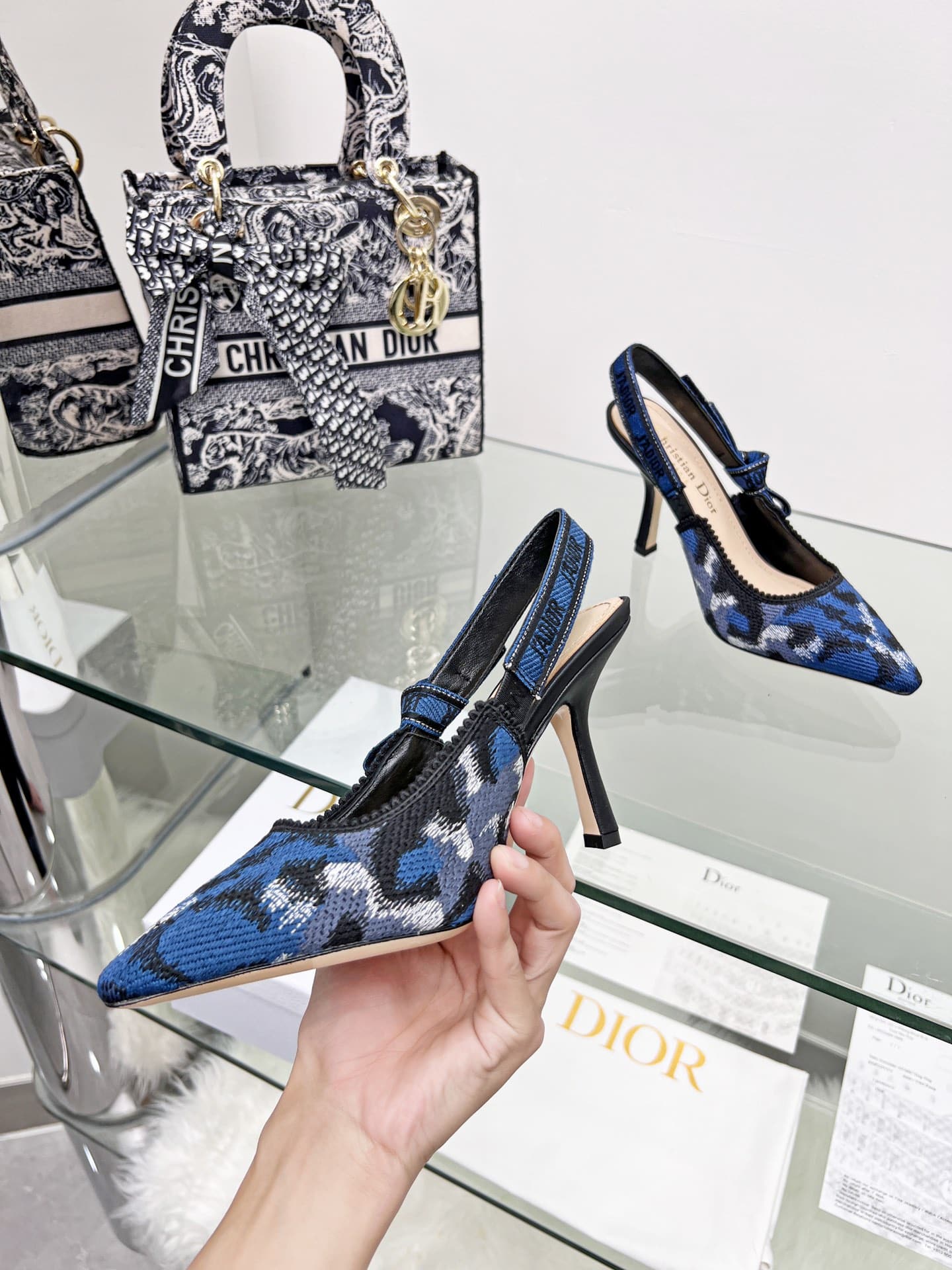 (1:1 replica) Christian Dior Women s J Adior Slingback Pump Blue and Black For Women CD