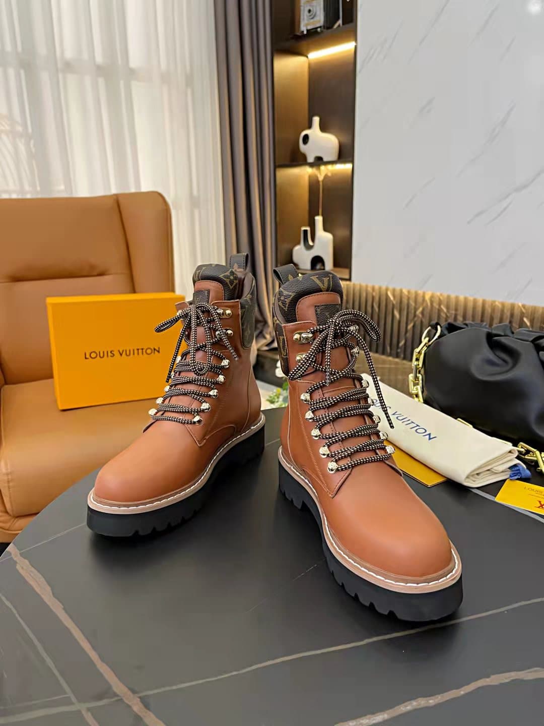 (1:1 replica) Louis Vuitton Women s Territory Flat Military Boot Brown For Women LV