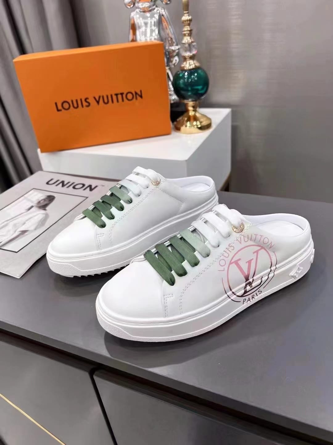 (1:1 replica) Louis Vuitton Women s Time Out Open-Back Sneaker Green For Women LV 1AA1CZ