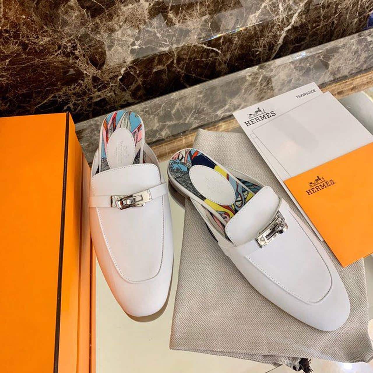 (1:1 replica) Hermes Oz Mule White For Women, Women s Shoes H201075Z