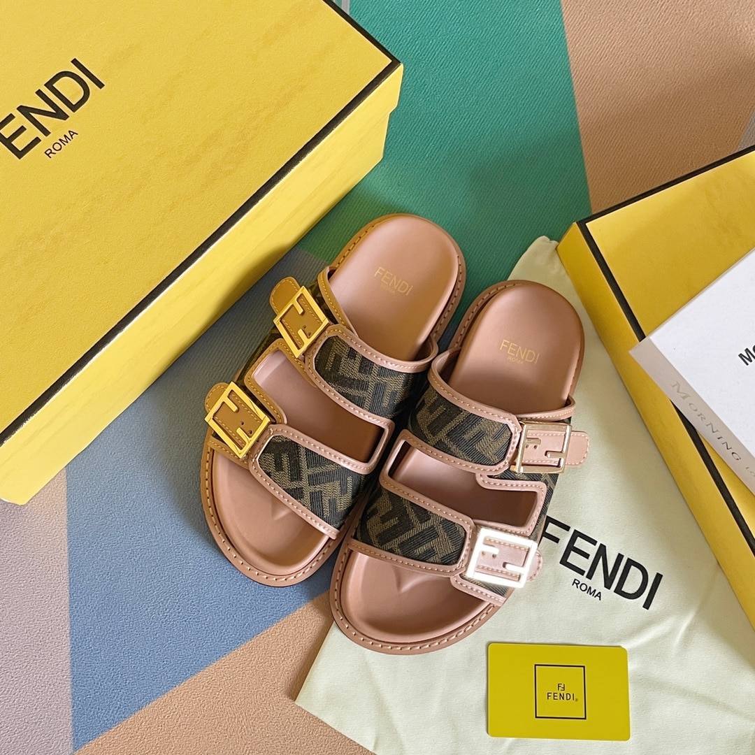 (1:1 replica) Fendi Feel Brown FF Fabric Slides For Women 8X8326AEGVF1HHG