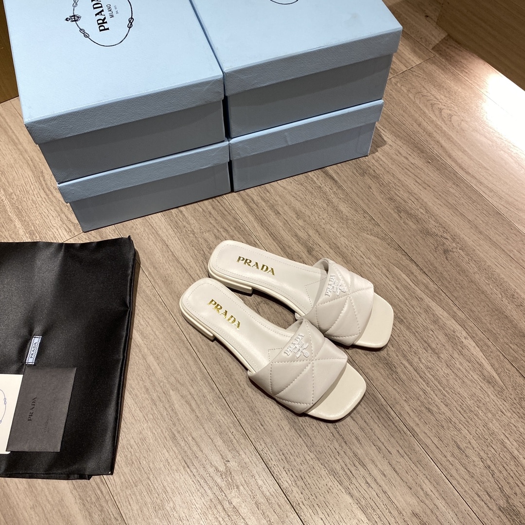 (1:1 replica) Prada Quilted Nappa Sabots White For Women 0.4in/10mm PRD 1XX583_038_F0009_F_B010