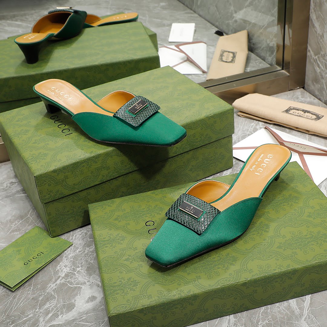 (1:1 replica) Gucci Slipper Sandals Green For Women GG