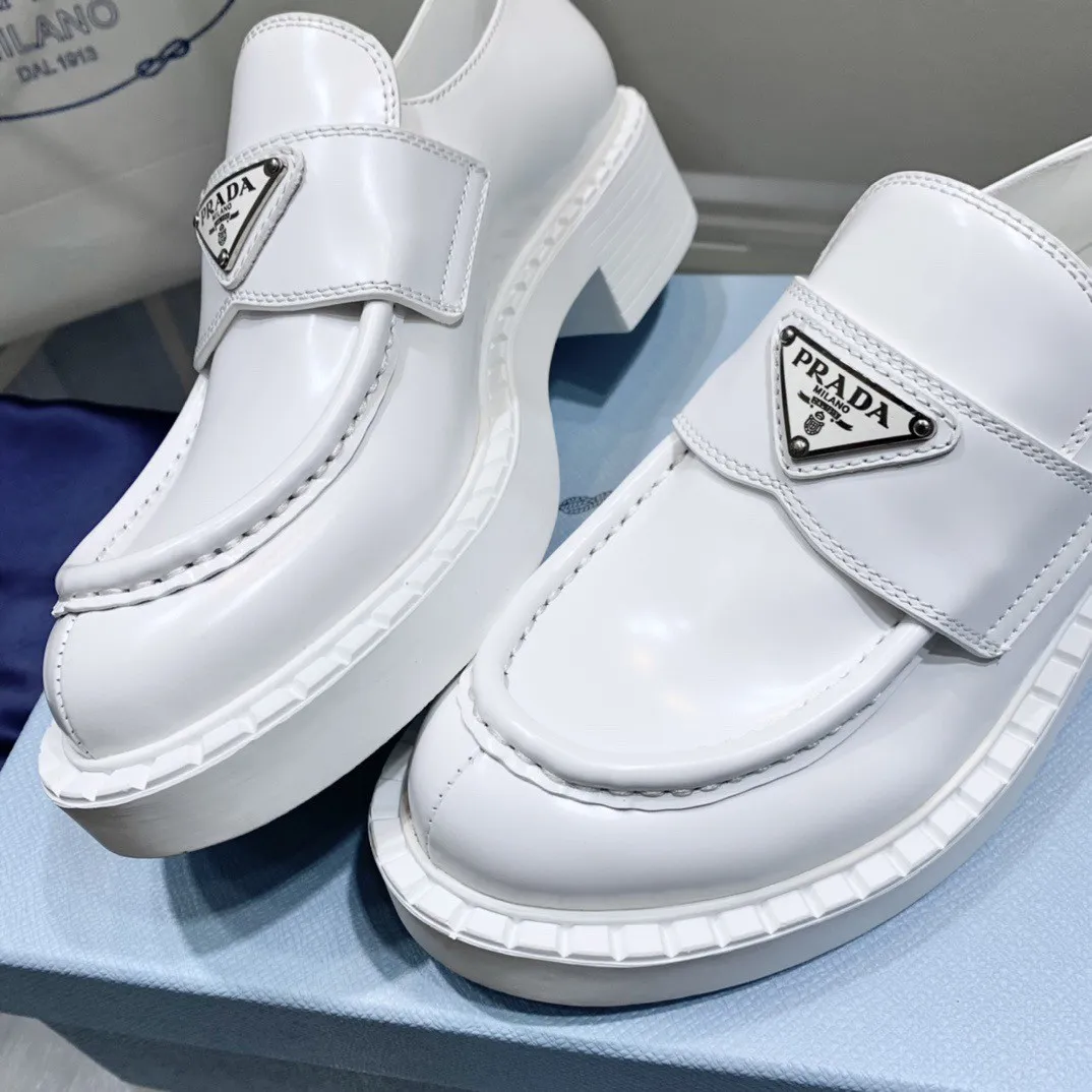 (1:1 replica) Prada Women s Loafers In White Brushed Leather PRL003