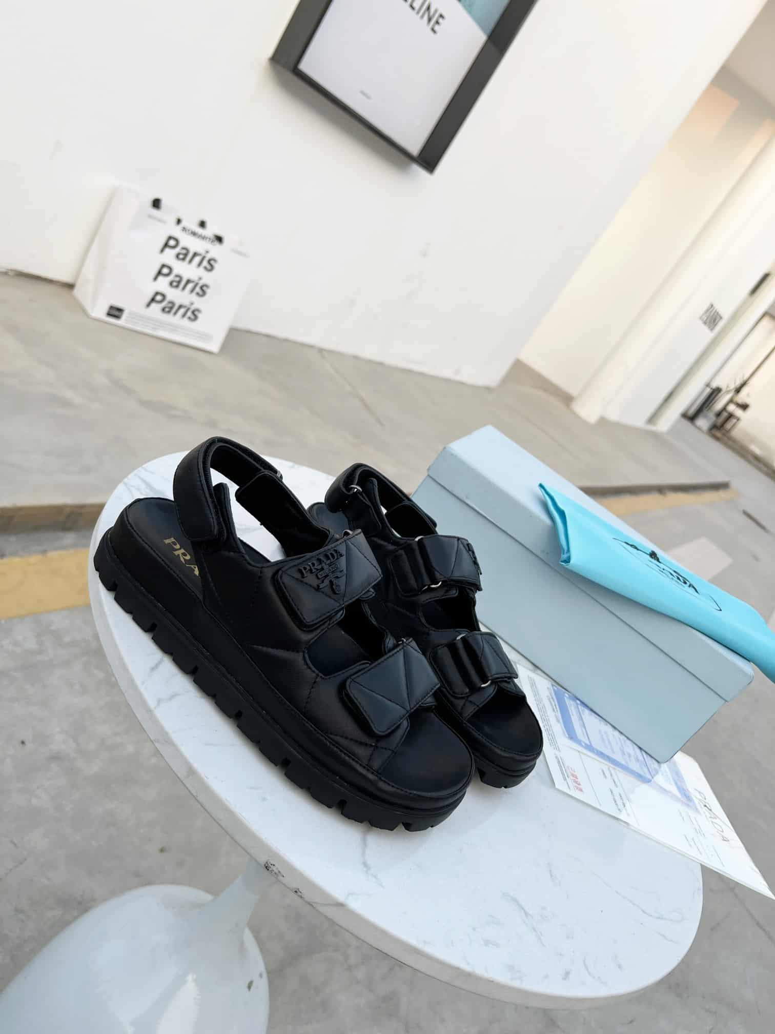 (1:1 replica) Prada Padded Nappa Sandals Black For Women 0.8in/20mm PRD 1X721M_038_F0002_F_020