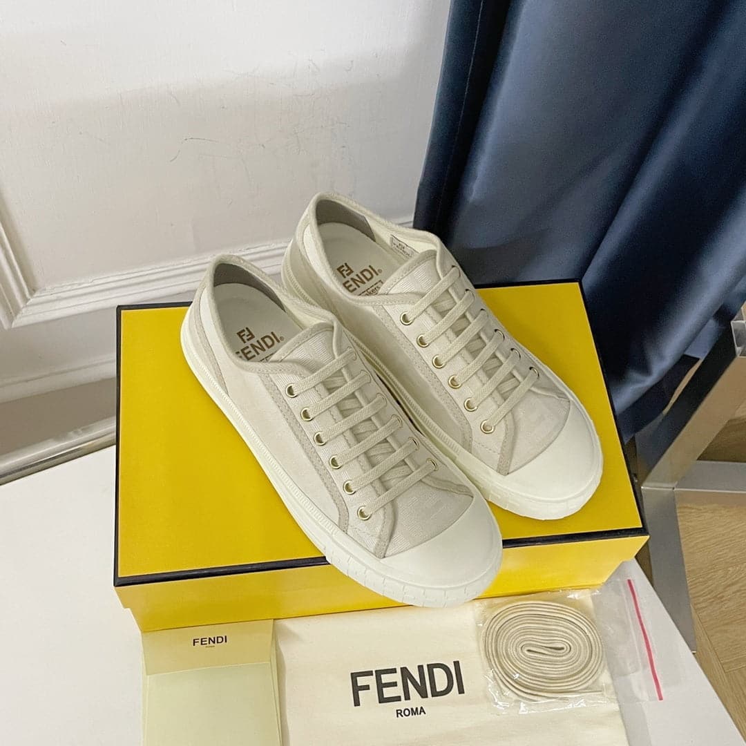 (1:1 replica) Fendi Domino White FF Fabric Low-Tops For Women 8E8325AJZXF1GQF