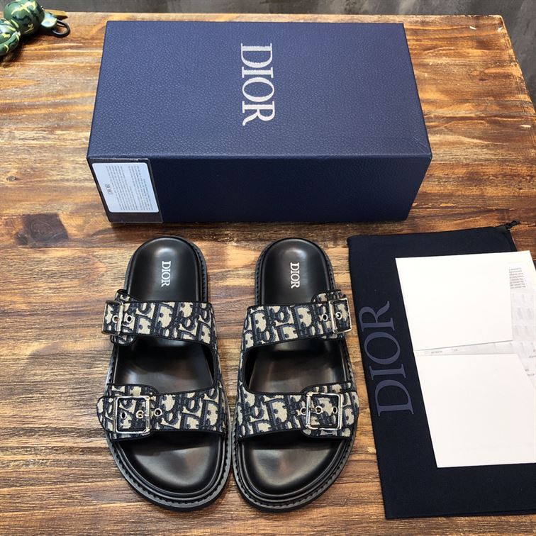 (1:1 replica) DIOR AQUA SANDAL BEIGE AND BLACK DIOR OBLIQUE JACQUARD DS008