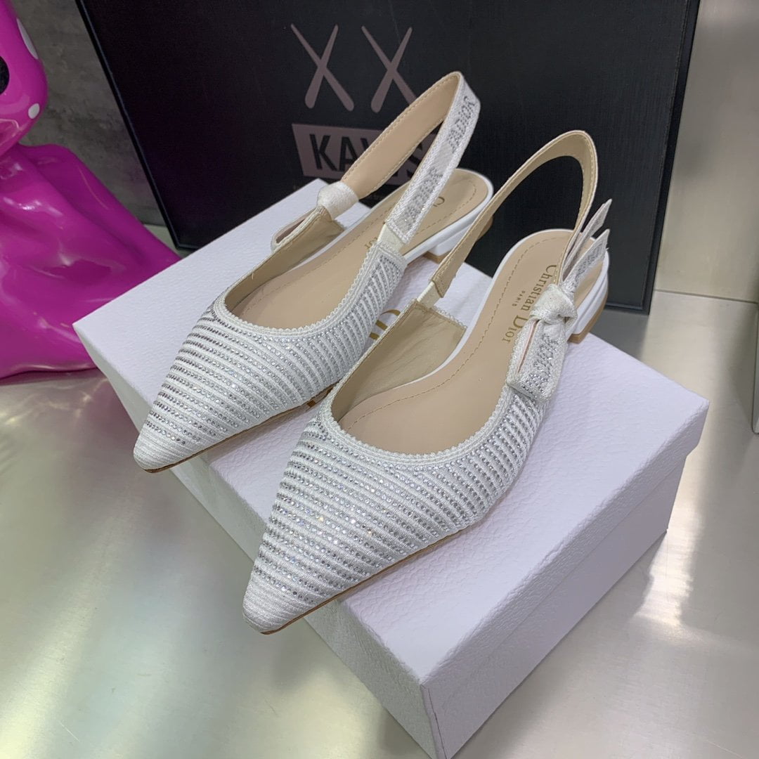 (1:1 replica) Christian Dior Women s J Adior Slingback Ballerina Flat Bright White For Women CD