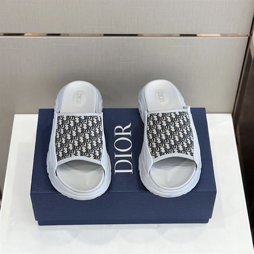 (1:1 replica) DIOR H-TOWN SANDAL GRAY RUBBER WITH BEIGE AND BLACK DIOR OBLIQUE JACQUARD DS001