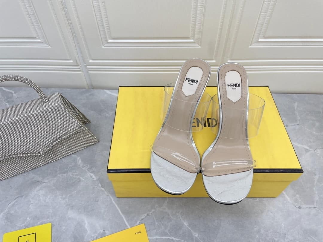 (1:1 replica) Fendi First White Transparent High-Heeled Sandals For Women