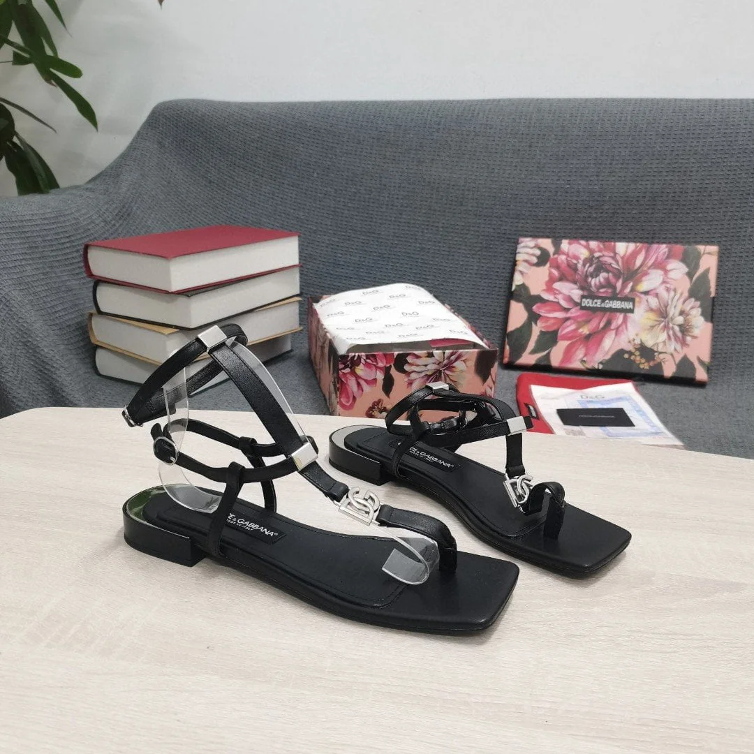 (1:1 replica) Dolce Gabbana Nappa DG Thong Sandals Black For Women DG Shoes