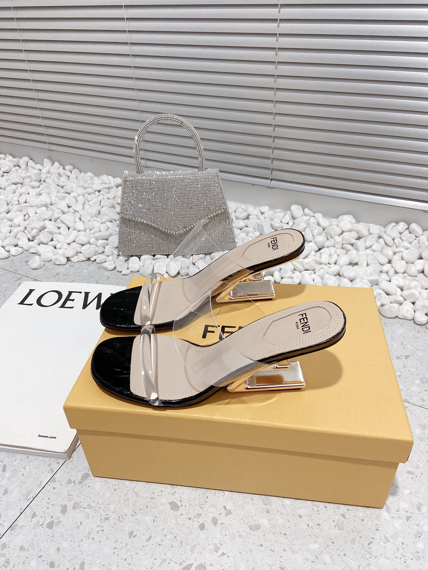 (1:1 replica) Fendi First Black Transparent Medium-Heeled Sandals For Women