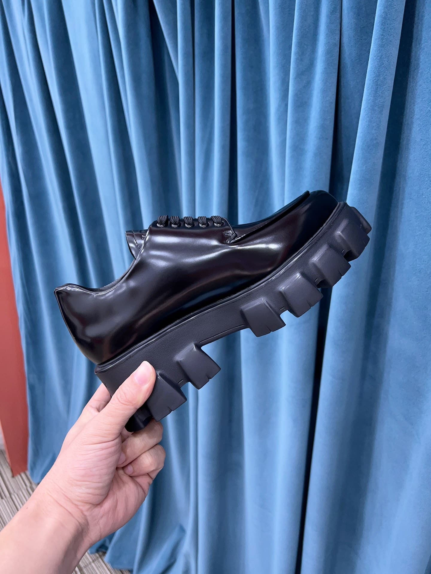 (1:1 replica) Prada Monolith Brushed Lace-Up Shoes Black For Women 2.4in/60mm PRD