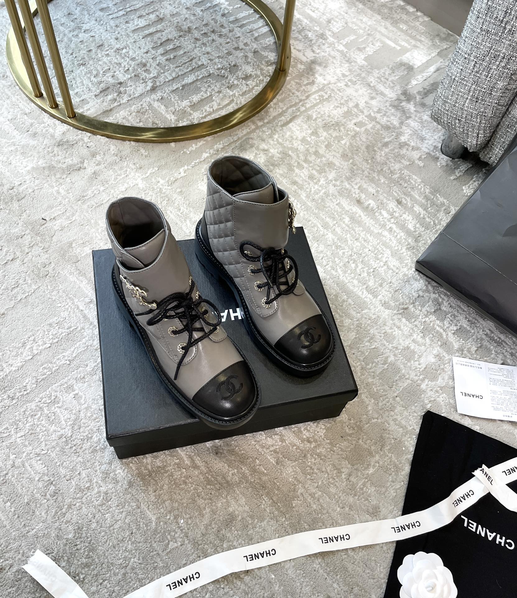 (1:1 replica) Chanel Women s Lace- Ups Grey For Women 1.5in/ 4cm