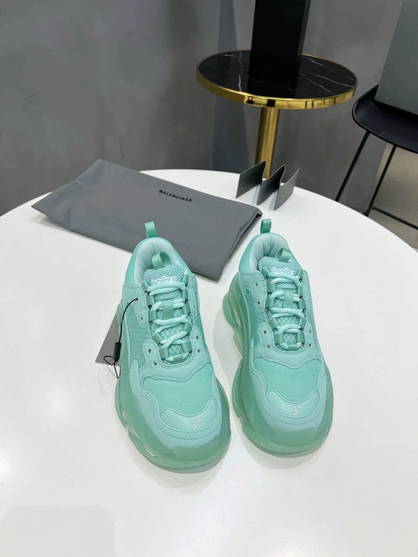 (1:1 replica) Balenciaga Triple S Trainers Clear Sole Jade Green For Women