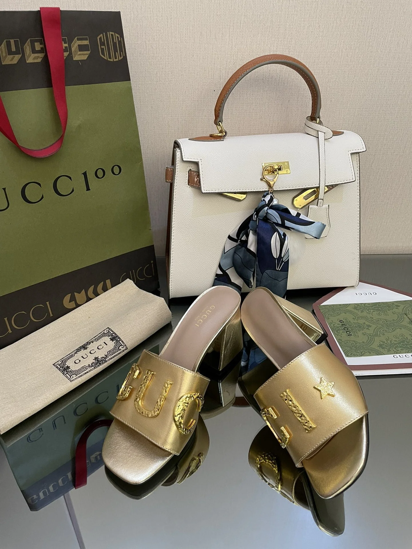 (1:1 replica) Gucci Women s Gucci Slide Sandal Gold For Women GG