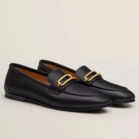 (1:1 replica) Hermes Men s Colette Loafers In Black Calfskin HM044