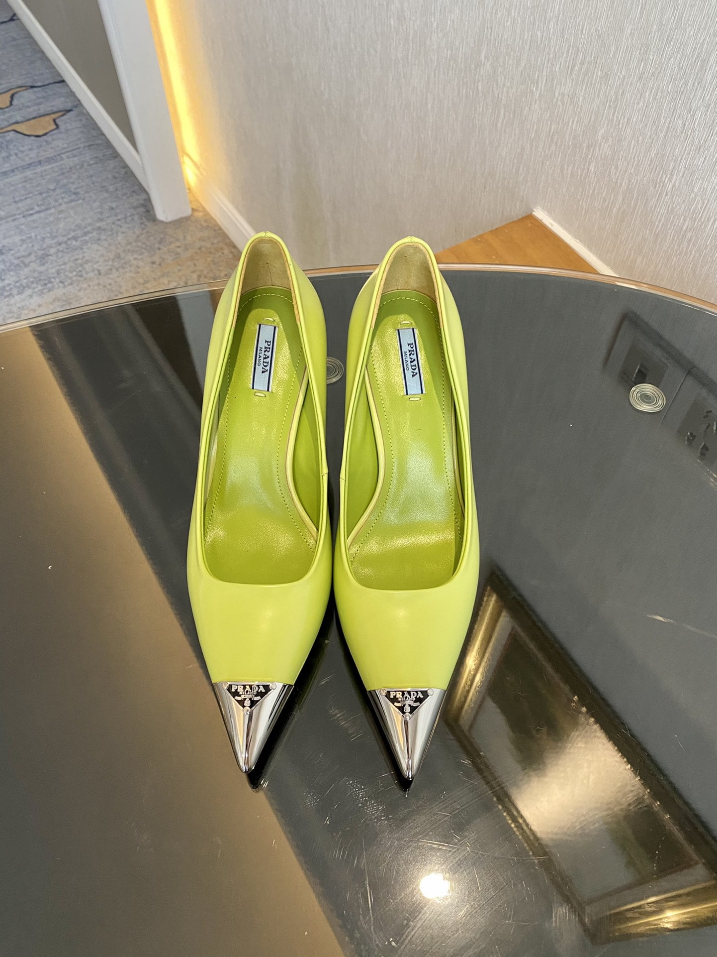 (1:1 replica) Prada Brushed Pumps Green For Women 2.9in/75mm PRD