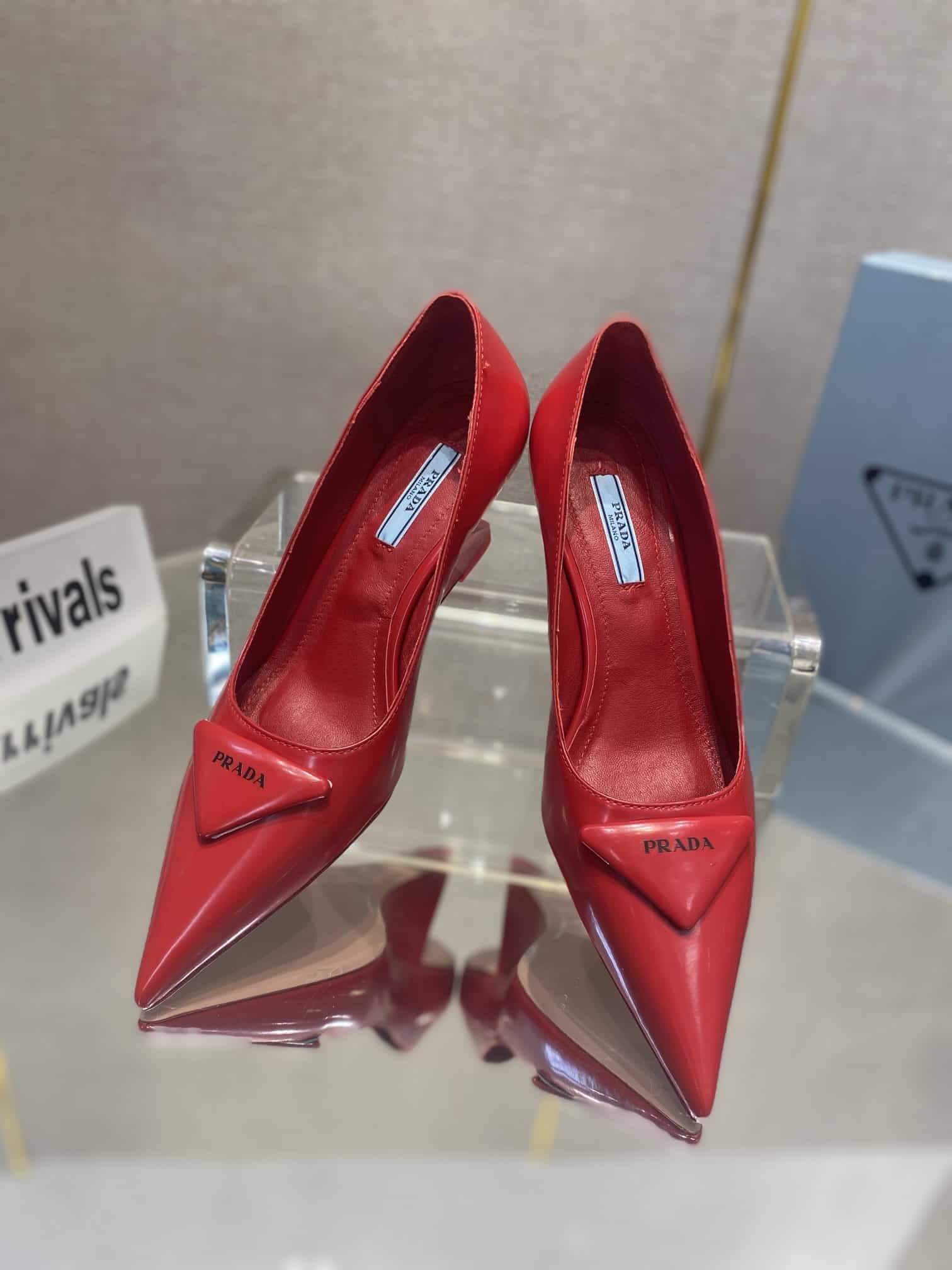 (1:1 replica) Prada Brushed Pumps Red For Women 2.6in/65mm PRD