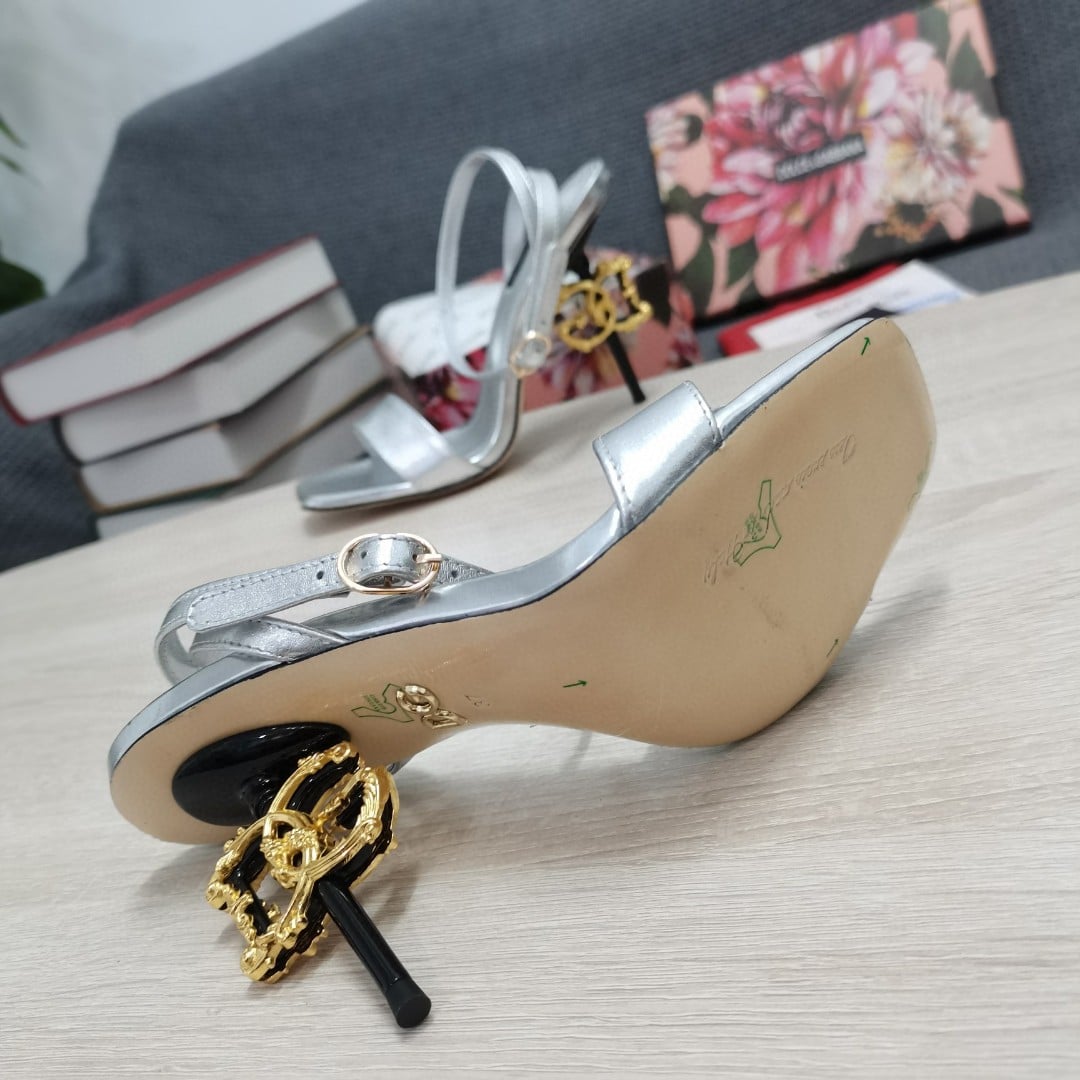 (1:1 replica) Dolce Gabbana Patent Sandals Silver For Women DG Shoes